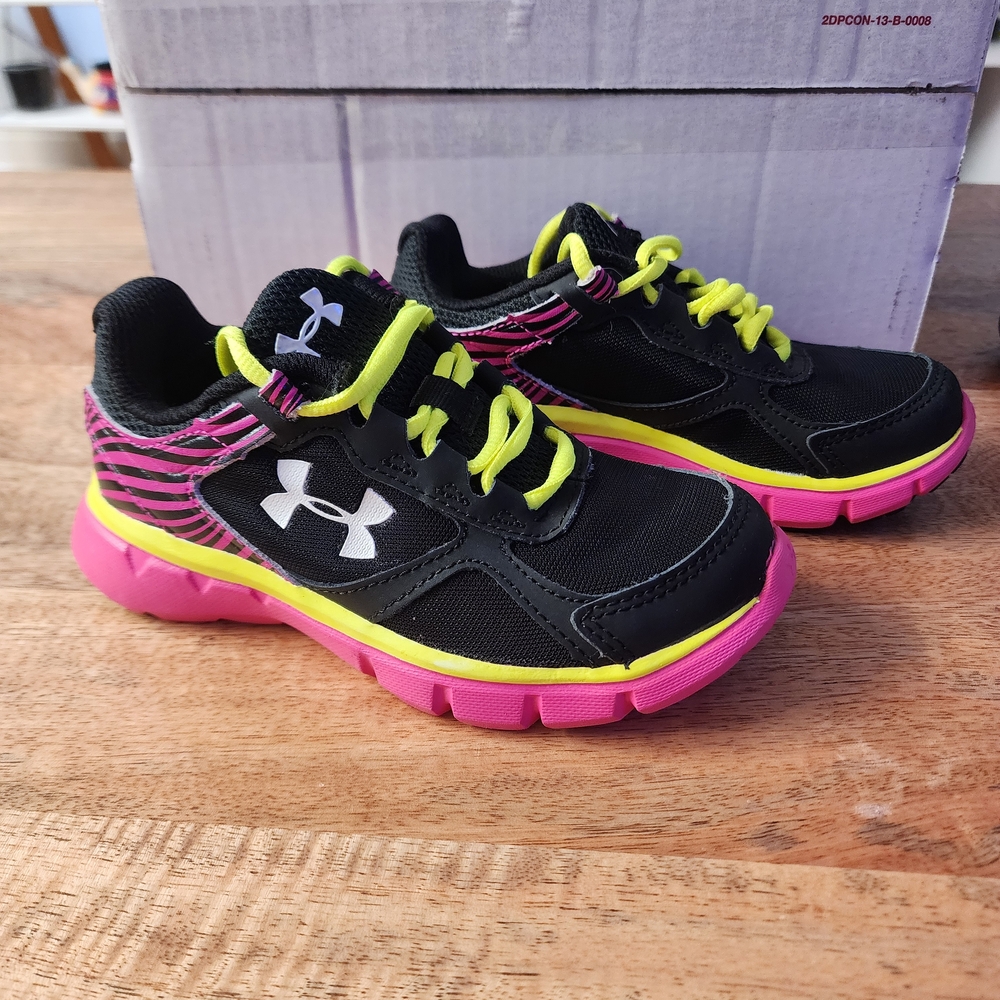 Under Armour Kids' Black and Neon Pink Sneakers